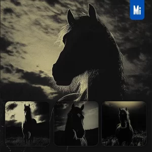 Midjourney Prompt Horse Black Dark Illustration Silhouette Woodcut