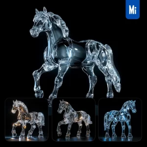 Midjourney Prompt Horse Glass Crystal 3D Sparkle Glitter