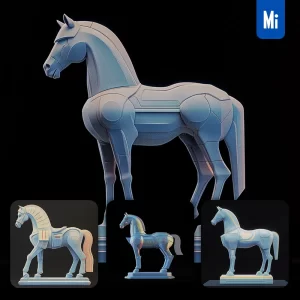 Midjourney Prompt Horse Modular Sci-fi Statue Illustration 3D