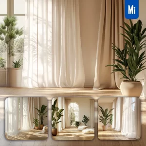Midjourney Prompt Interior Design Minimalist Wall Plant Floor Sunlight Light Window Beige Curtain Scene Photography