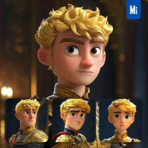 Midjourney Prompt Knight Man Gold Golden Portrait Armor 3D Cartoon Animation