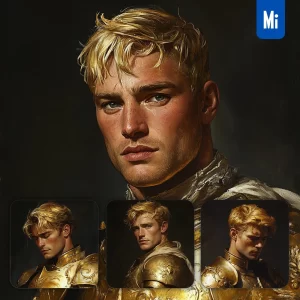 Midjourney Prompt Knight Man Gold Golden Portrait Armor Oil Painting