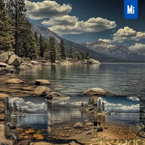 Midjourney Prompt Lake Water Pine Forest Mountain Peak Dark Sky Landscape Photography