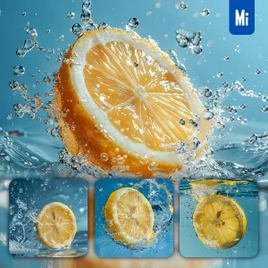 Midjourney Prompt Lemon Water Sliced Spray Underwater Photography