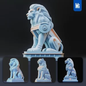 Midjourney Prompt Lion Modular Sci-fi Statue Illustration 3D