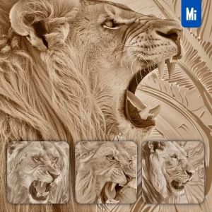 Midjourney Prompt Lion Roar Teeth Angry Dangerous Woodcut Woodblock Print