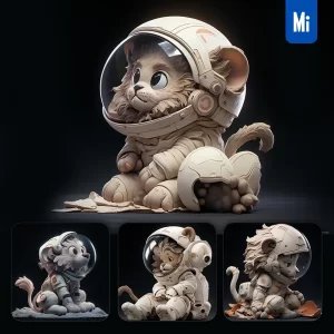 Midjourney Prompt Lion Sit White Astronaut Helmet Spaceman 3D Toy