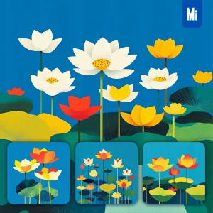 Midjourney Prompt Lotus Flower Lake Water Realistic Seascape Graphic Illustration Painting