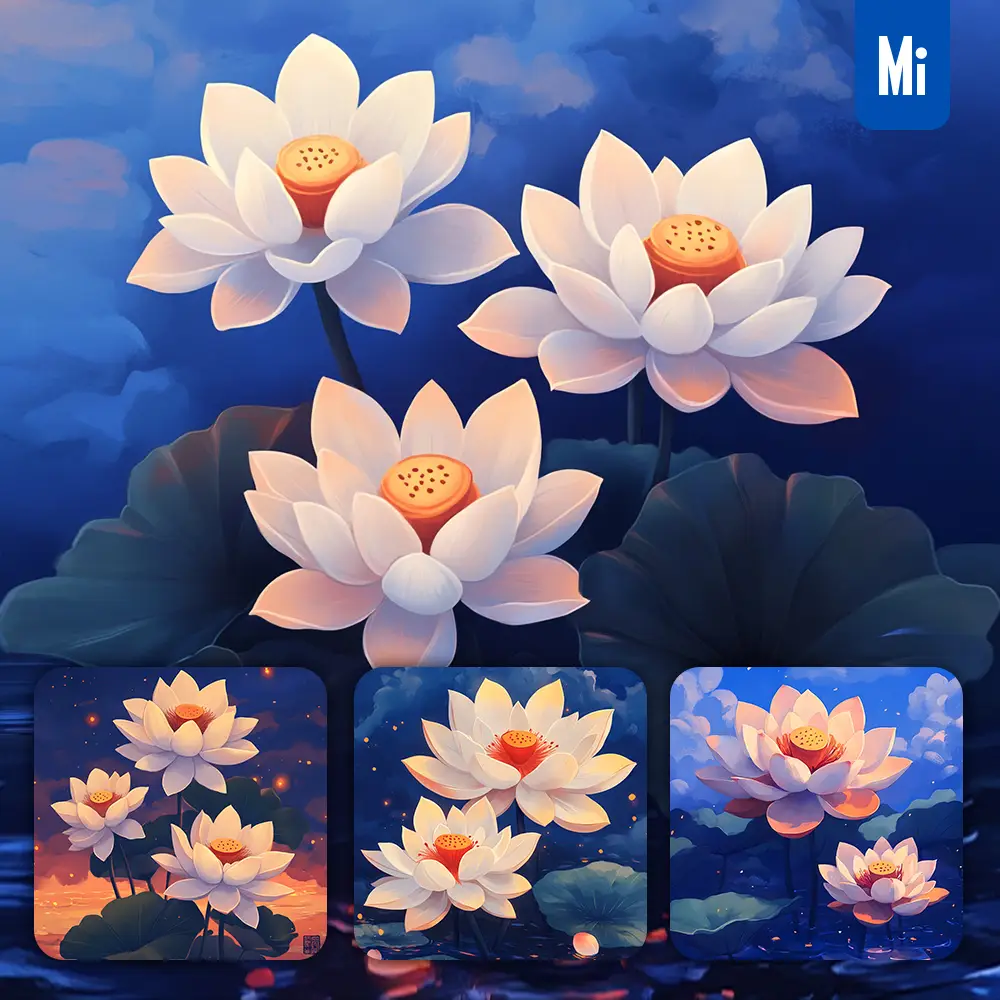Midjourney Prompt Lotus Flower Lake Water Realistic Seascape Illustration Oil Painting