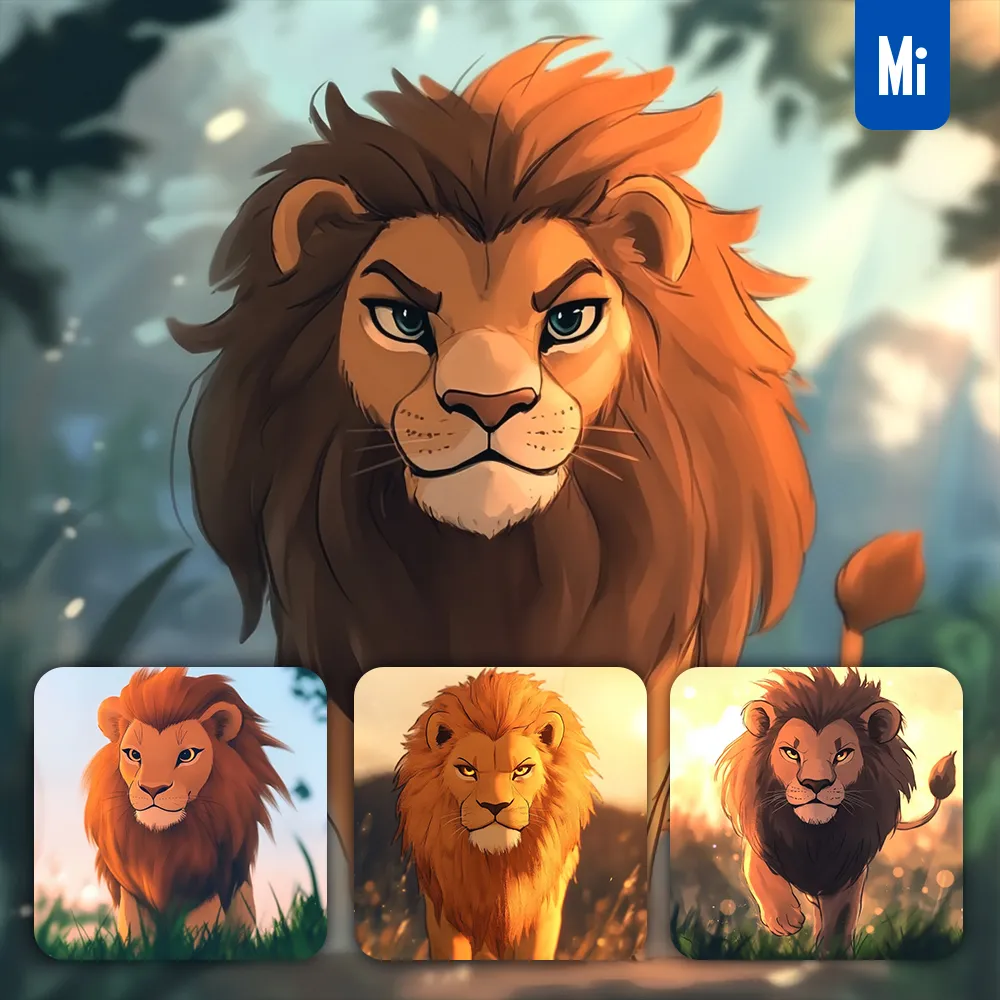 Midjourney Prompt Male Lion Cartoon Painting Animation