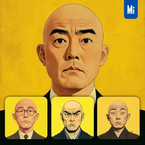 Midjourney Prompt Man Japanese Male Head Face Bald Yellow Illustration Painting