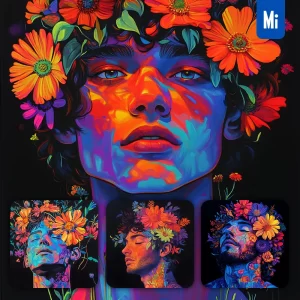 Midjourney Prompt Man Male Face Flower Head Headwear Painting Illustration