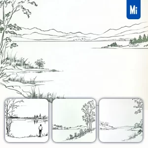 Midjourney Prompt Lake Green Forest Grassland Illustration Drawing Sketch