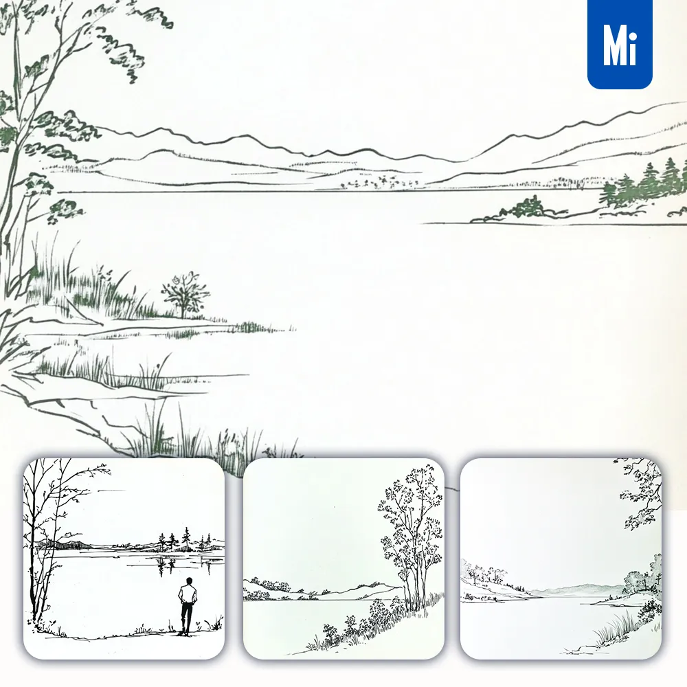 Midjourney Prompt Lake Green Forest Grassland Illustration Drawing Sketch