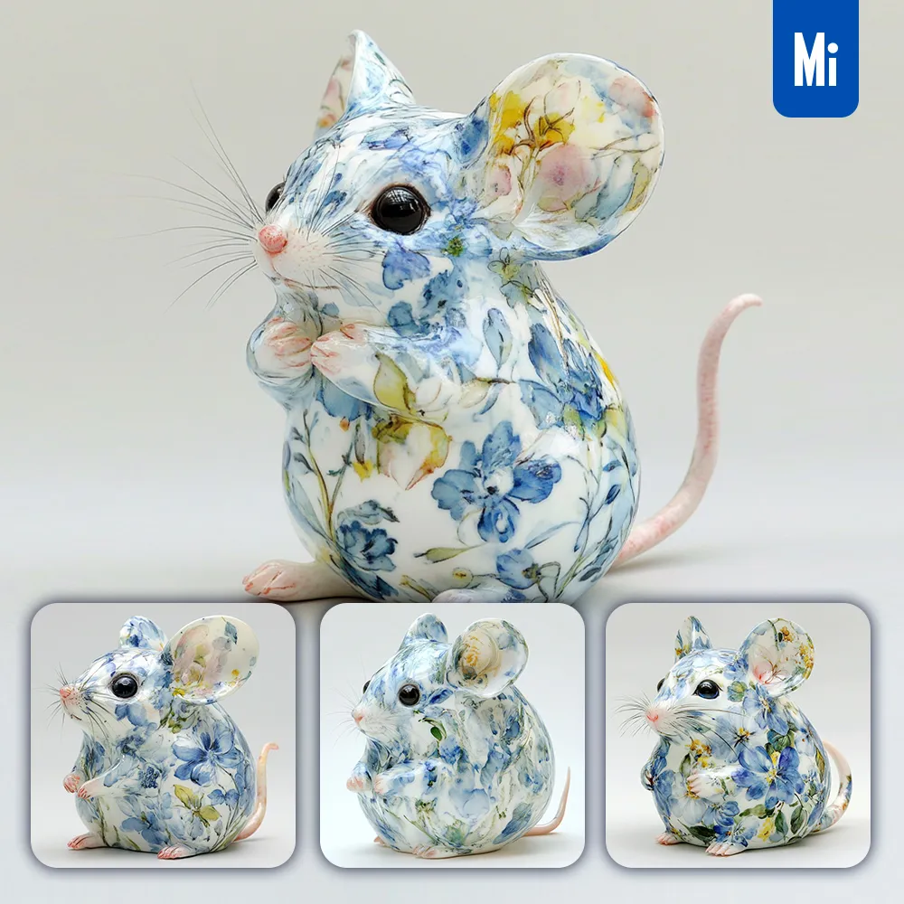 Midjourney Prompt Mouse Cute Chinese Porcelain Pattern Art Animal 3D Artwork Painting