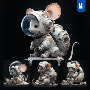 Midjourney Prompt Mouse Sit White Astronaut Helmet Spaceman 3D Toy