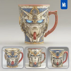 Midjourney Prompt Mug Cup Handle Gundam Head Drawing 3D Photography