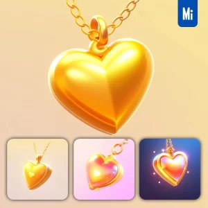 Midjourney Prompt Necklace Heart 3D Game Icon Golden Cartoon