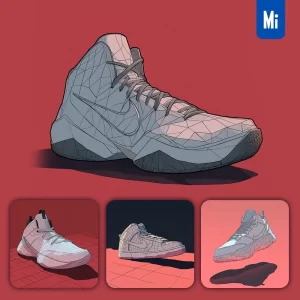 Midjourney Prompt Nike Basketball Shoe Red White 3D Poly Rendering Geometry