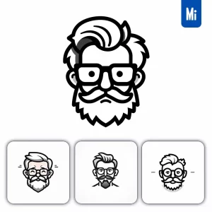 Midjourney Prompt Old Man Professor Glasses Line Cartoon Graphic Icon Illustration Avatar Logo Portrait
