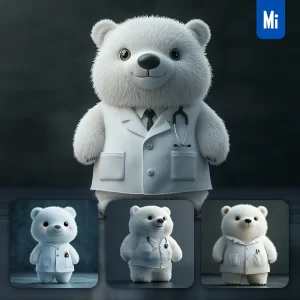 Midjourney Prompt Polar Bear White Doctor Popmart Blindbox 3D Cartoon