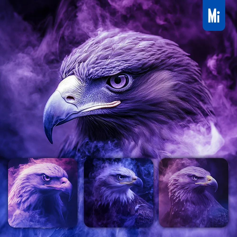 Midjourney Prompt Purple Eagle Head Smoke Photography