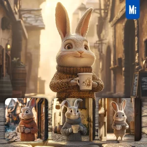Midjourney Prompt Rabbit Town Alley Street Cup Coffee 3D Cartoon Animation