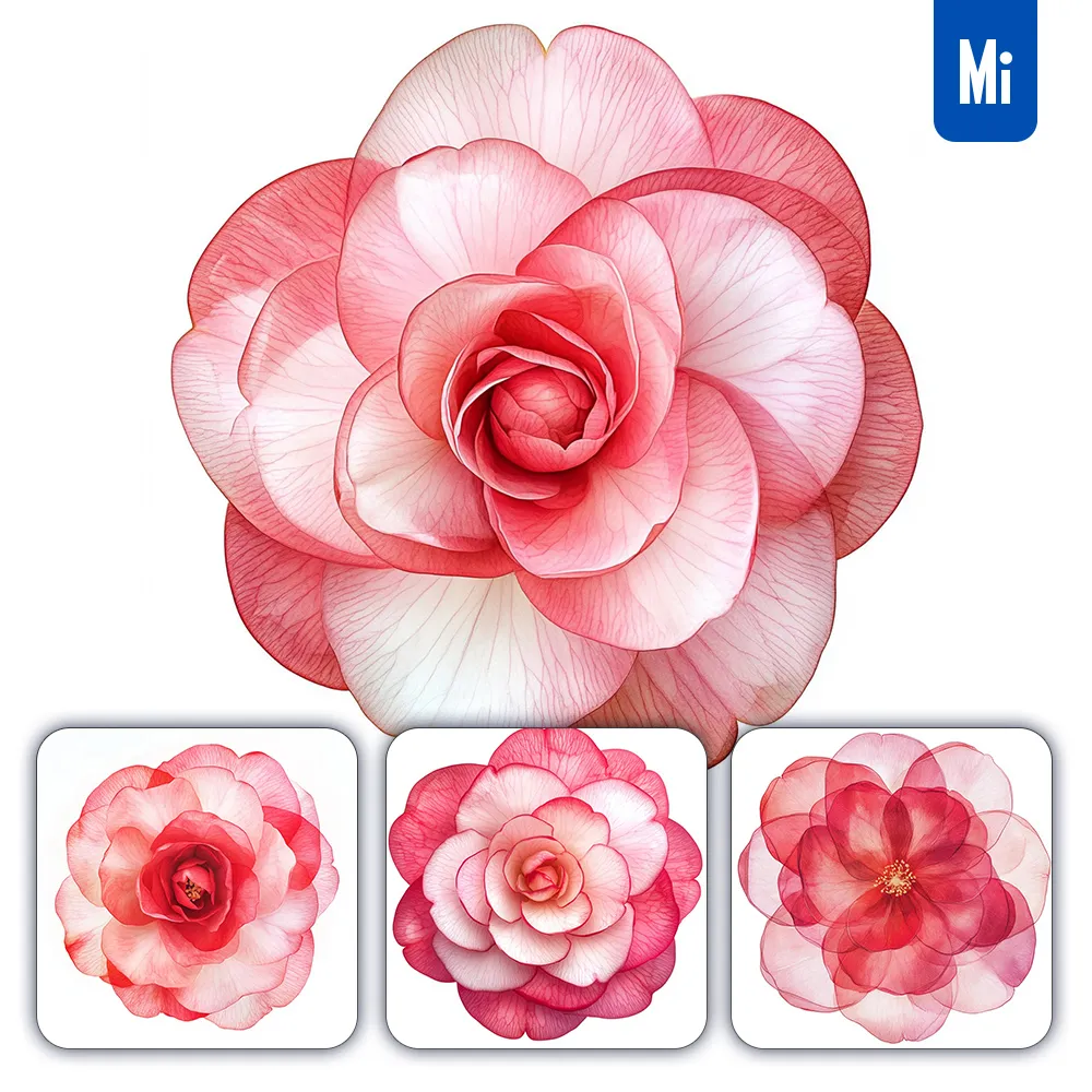 Midjourney Prompt Red Camellia Flower Petal Illustration Drawing