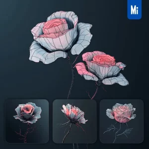 Midjourney Prompt Red Rose Flower Plant Glass 3D Poly Rendering Geometry