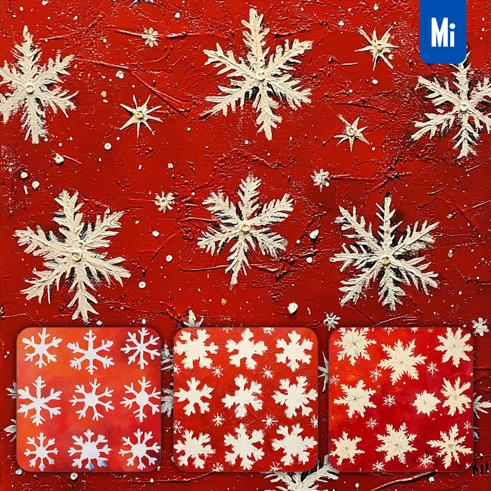 Midjourney Prompt Red Snow Snowflake Pattern Winter Oil Painting