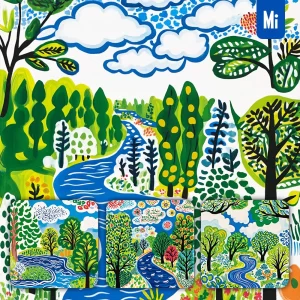 Midjourney Prompt River Tree Cloud Pattern Illustration Drawing Graffiti
