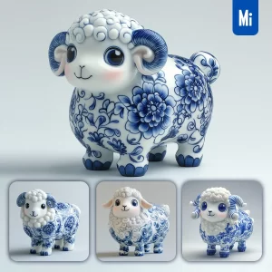 Midjourney Prompt Sheep Cute Chinese Porcelain Pattern Art Animal 3D Artwork