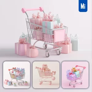 Midjourney Prompt Shopping Cart Icon Cute Gift Box Balloon 3D