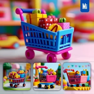 Midjourney Prompt Shopping Cart Icon Cute Gift Box Balloon 3D LEGO Toy