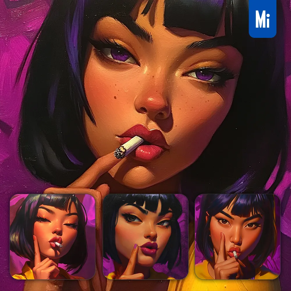 Midjourney Prompt Smoke Smoking Woman Girl Cigarette Head Face Painting