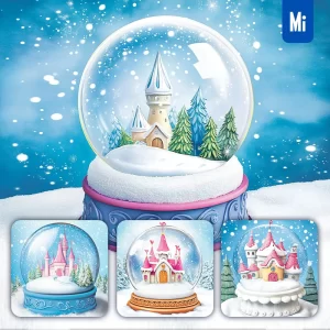 Midjourney Prompt Snow Globe Winter Tree House Scene Landscape Cartoon Drawing