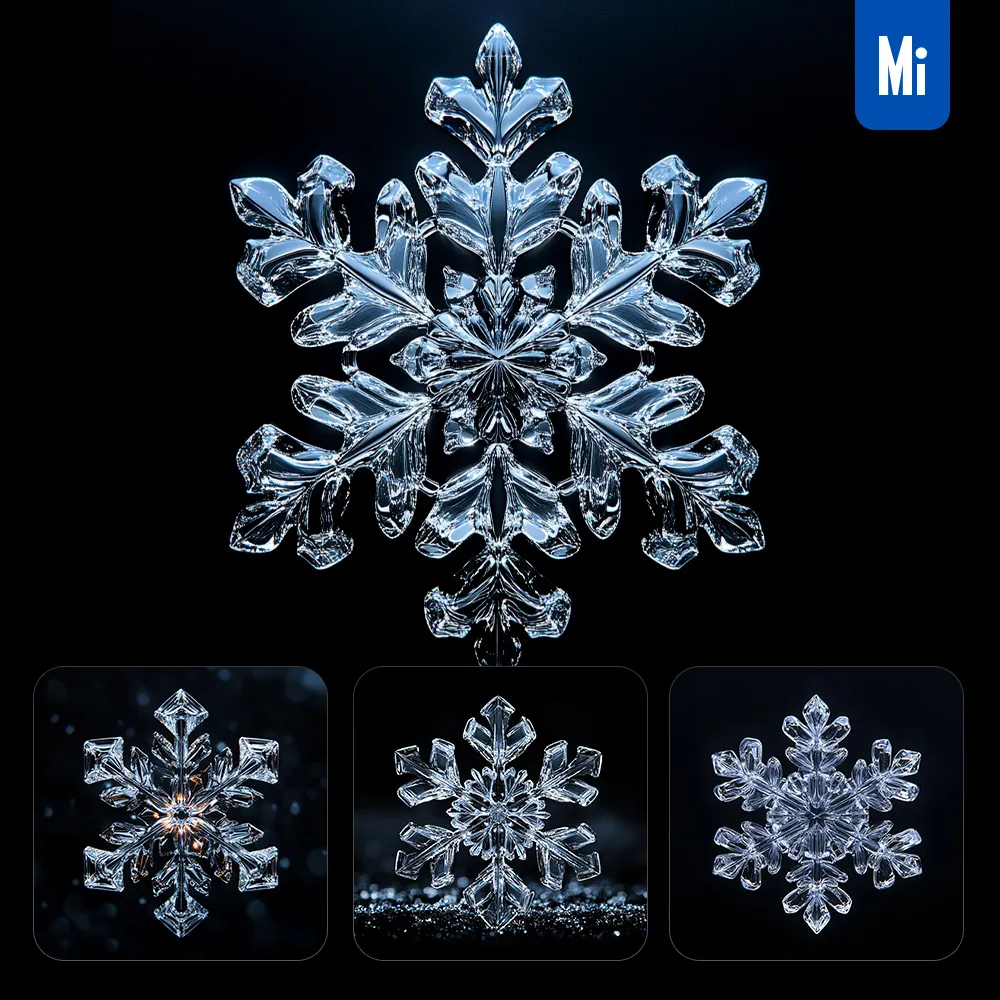 Midjourney Prompt Snowflake Glass Crystal 3D Sparkle Glitter