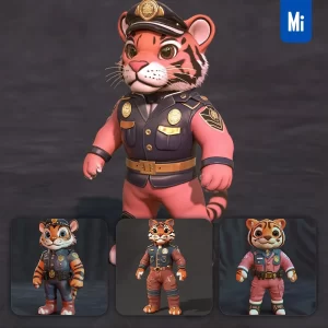 Midjourney Prompt Tiger Pink Police Policeman Popmart Blindbox 3D Cartoon
