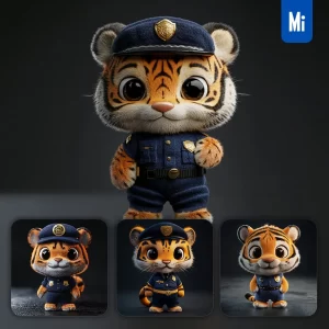 Midjourney Prompt Tiger Police Policeman Popmart Blindbox 3D Cartoon