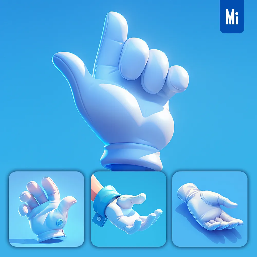 Midjourney Prompt White Blue Glove 3D Game Icon Cartoon
