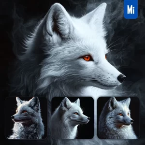 Midjourney Prompt White Fox Head Face Airbrush Painting Photography