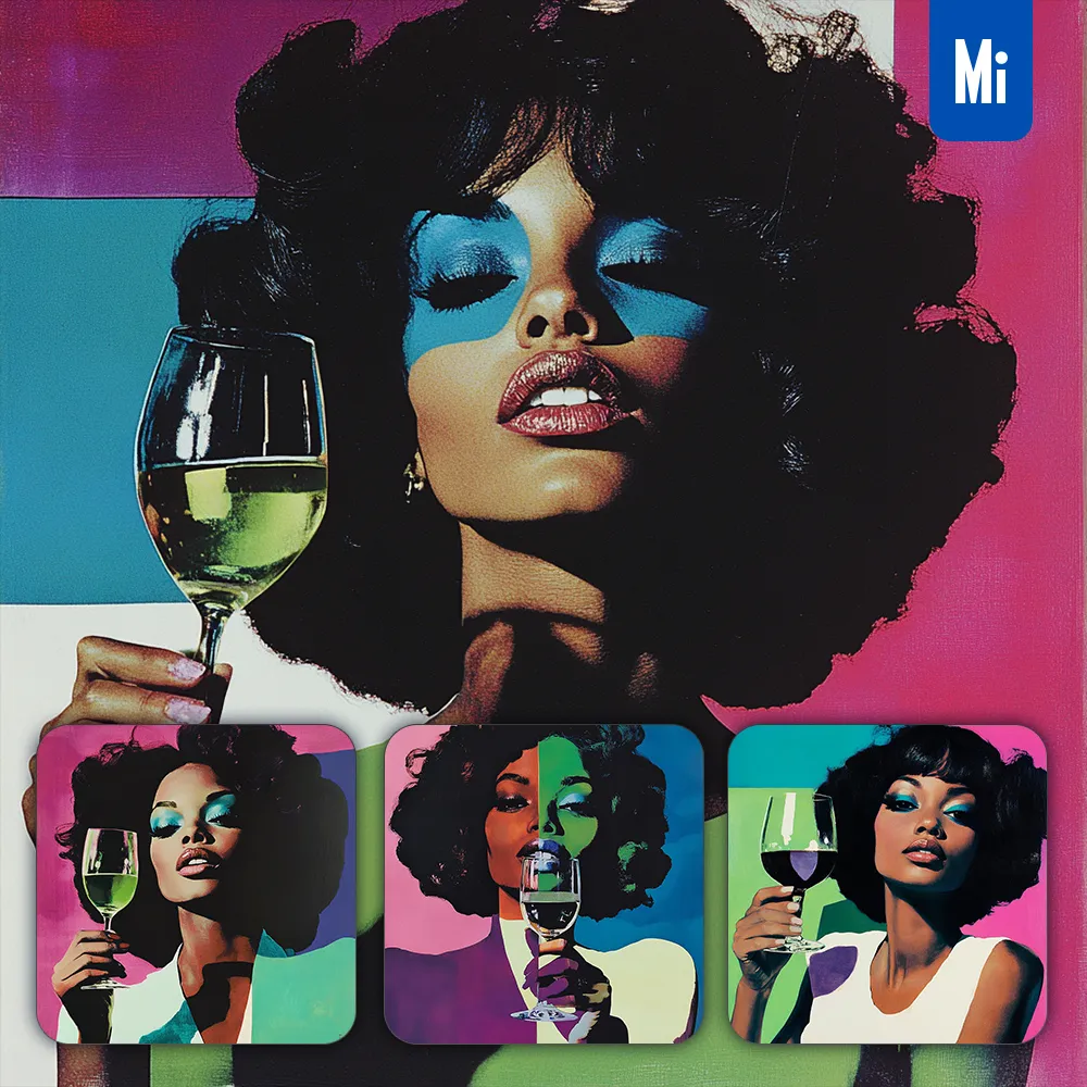 Midjourney Prompt Wine Glass African Girl Woman Portrait Fashion Painting Illustration
