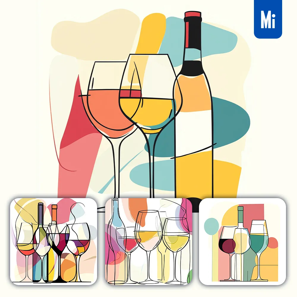 Midjourney Prompt Wine Glasses Bottle Colorful Vector Illustration