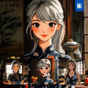 Midjourney Prompt Woman Floral Dress Kitchen Window Home Painting Animation