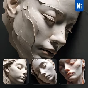 Midjourney Prompt Woman Girl Female Face Porcelain White Skin Sculpture 3D