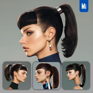 Midjourney Prompt Woman Girl Female Portrait Ponytail Painting Realistic Photography