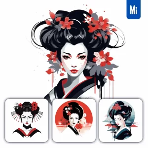 Midjourney Prompt Woman Girl Geisha Japanese Graphic Vector Illustration