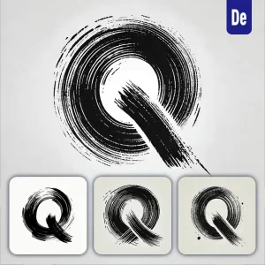 Dalle Prompt Q Letter Chinese Brush Stroke Black Ink Hand Drawing Vector