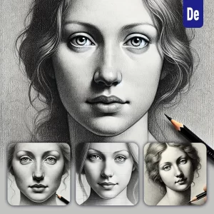 Dalle Prompt Girl Woman Face Pencil Drawing Head Black and White Sketch