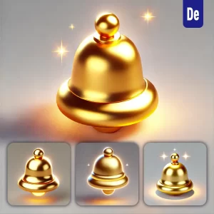 Dalle Prompt Gold Golden Bell 3D Rendering Icon Cartoon
